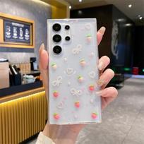 Glue Strawberry Bow for Samsung S25ultra Phone Case for S24FE Love A16 Transparent A56 Simple For  Samsung S24FE white