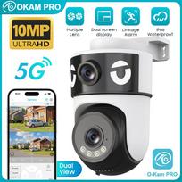 OKAM PRO APP 5G Wi-Fi IP Kamera HD 10MP Dvigubo Objektyvo Kamera PTZ Spalvotas Naktinis Matymas Dvipusis Interkomas Judesio Sekimas AI Išmanioji Kamera 10MP Camera 128GB