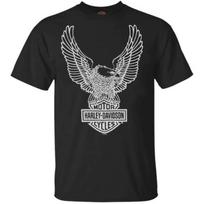 Harley-Davidson Vyriški marškinėliai su erelio grafika, trumparankoviai, juodi, 30296656 M įvairiaspalvis