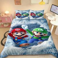 Anime patalynės komplektai Super Mario Bros Vaikams Kūdikiams Antklodės užvalkalų komplektai Lovos skalbiniai Dvigulė Viengulė Karališka Vaikams Suaugusiems Dovana EU Single(135*200cm)3pcs gray
