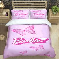 Fashion Barbie Cartoon Print Bedding Sets Bed Supplies Set Comforter Set Teens Girls Cartoon Twin Single Kid Luxury Gift AU Single(140*210cm)3pcs white