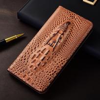 Krokodilo galvos tikros odos atverčiamas dėklas, skirtas Samsung Galaxy A04 A14 A24 A34 A54 A05 A15 A25 A35 A55 A06 A16 A26 A36 A56 A34&Genuine Leather ruda
