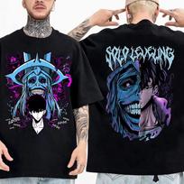Solo Leveling Sung Jinwoo Double-Sided Graphic T-Shirt, Hunter Demon Graphic Tee, Unisex Streetwear, Soft Casual Top XXXL ruda