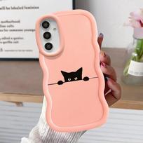Dėklas Samsung Galaxy A16 A11 A52 A15 A14 A12 A21s A13 Minkštas telefono dėklas A05 A53 A33 A06 A04 A03 A23 A22 Mielas linijinis katinas Galaxy A32 4G beige