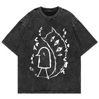 GOODNIGHT PUNPUN Grafinis T-shirt Vyrams Moterims Drabužiai T-shirt Vasaros Trumpomis Rankovėmis Marškinėliai Viršūnės Skalbtas Oversized Medvilninis T-shirt L gray