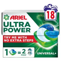 Skalbimo kapsulės Ariel Ultra Power Universal, 18 vnt.