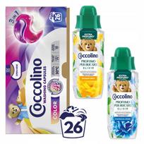 Skalbimo kapsulės COCCOLINO spalvotiems audiniams, 26 vnt. + 2 kvapiosios eliksyro ampulės