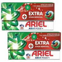 Skalbimo kapsulės Ariel All in1 Pods+ dėmių šalinimui, 2 x 26 skalbimų