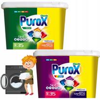 Skalbimo kapsulės PUROX, universalios ir spalvotiems drabužiams, 2 x 35 vnt., 5in1 rinkinys