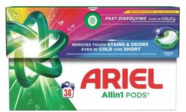 Skalbimo kapsulės ARIEL Allin1 PODS 38 vnt., spalvotiems drabužiams, nuo dėmių ir kvapų