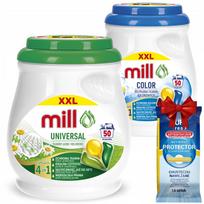Skalbimo kapsulės Mill Pro baltiems ir spalvotiems audiniams, 100 vnt. + dovana