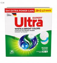 Skalbimo kapsulės ULTRA EXPERT 5 in 1 baltai tekstilei, 30 vnt.
