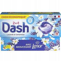 Skalbimo kapsulės DASH 2in1 su LENOR, levandų ir ramunėlių kvapo, 19 vnt.