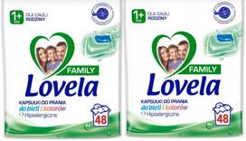 Skalbimo kapsulės Lovela Family, baltiems ir spalvotiems drabužiams, 96 vnt.