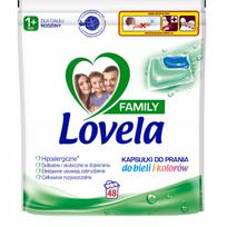Skalbimo kapsulės LOvELA Family, spalvotiems ir baltiems drabužiams, 48 vnt., hipoalerginės