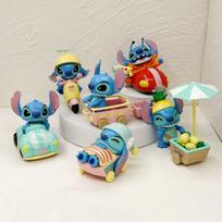 6Pcs/Set Cute Stitch Anime Figure Kawaii Stich Cartoon Car Cake Room Decoration Model Toys Doll Birthday Gift blue