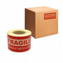 Lipdukai kraft maišeliams, 50x100 mm, 200 vnt., FRAGILE, handle with care