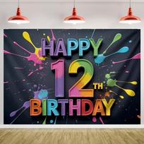Su 12-uoju gimtadieniu Banner Juodas Auksinis Balionų Fonas Party Dekoracija Berniukams Mergaitėms Gimtadienio Fotografo Fonas Vaikų Dovanos 120x90cm