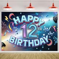 Su 12-uoju gimtadieniu Banner Juodas Auksinis Balionų Fonas Party Dekoracija Berniukams Mergaitėms Gimtadienio Fotografo Fonas Vaikų Dovanos 120x90cm