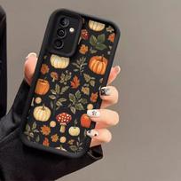 Retro klevo lapo ir moliūgo rašto minkštas telefono dėklas, skirtas Samsung Galaxy S25 Ultra S24 S23 S22 S21 S20 Plus FE A15 A35 A54 A55 Dangtelis Galaxy S24 FE brown
