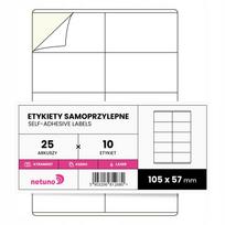 Lipnios etiketės, A4, 25 lapai, 105x57 mm, 10 vnt. lapelyje, baltos, spausdintuvui