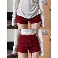 Women's Red Spicy Girl Yoga Shorts - Low-Waist, Slimming, Drawstring, Hip-Hugging Summer 2025 2XL (125-140 jin) black