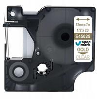 Lipni juostelė DYMO D1 45025, 12 mm x 7 m, permatoma su auksiniu užrašu