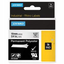 Poliesterinė juostelė DYMO IND Rhino, 19 mm x 5,5 m, permatoma su juodu užrašu
