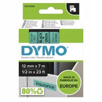 Lipnios etiketės DYMO D1, 12 mm x 7 m, juodos su žaliu užrašu