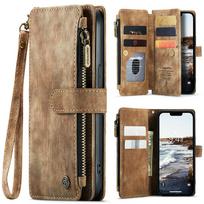 CaseMe Retro telefono dėklas iPhone 16 Pro Max dėklui su stoveliu, patvarus piniginės dėklas su užtrauktuku iPhone 15 Pro Max 14 13 12 dėklams For iPhone 12 Pro Max ruda