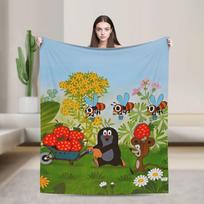 Mažasis kurmis Krtek Flaneliniai Antklodės Spausdinti Animaciniai Gėlių Nešiojama Lengva Mesti Antklodė Sofai Lovatiesei Antklodei Size: 100*150cm, Weight: 230 GSM
