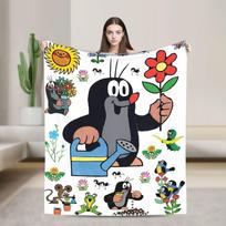 Mažasis kurmis Krtek Flaneliniai Antklodės Spausdinti Animaciniai Gėlių Nešiojama Lengva Mesti Antklodė Sofai Lovatiesei Antklodei Size: 75*100cm, Weight: 230 GSM