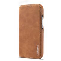 Odinė atlenkiama piniginė telefono dėklas, skirta iPhone 17 16 Pro Max Air 14 15 13 12 Mini 11 Pro XS Max XR 8 7 Plus SE, su kortelių angomis, knygos tipo krepšys iPhone Air ruda