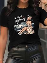 Pinup Girl on Classic Car Sweetheart Highway T-shirt S black