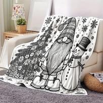 Žiemos nykštukas ir sniego senis DIY spalvinimo pledas - Nordic Tinka - Jaukus užklotas su nykštuko/sniego senio/pušies linijiniais piešiniais, skalbiamas mašinoje flanelinis lovatiesė 75X95CM gray