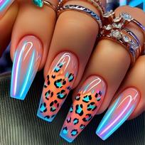 24Pcs Leopard Print Press On Nails With Bow Rhinestone Long Square French Fake Nail Tips