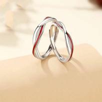 Red Line Mobius Couple Rings for Men and Women - Trendy Student Fashion Finger Rings Adjustable beige