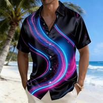 Men's Spring Bold Abstract Shirt, Lava Swirl & Gold Accent Print, Casual Short Sleeve Button Up for Statement Outfits 5XL black