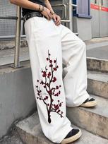 European and American jeans cherry blossom embroidered wide-leg pants washed retro loose high street jeans XL balta