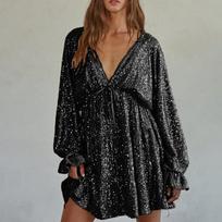 New strap v-neck sequin skirt sexy spice skirt drape high-end dress women's summer high-end M juoda