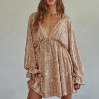 New strap v-neck sequin skirt sexy spice skirt drape high-end dress women's summer high-end XL