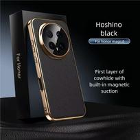 Prabangus natūralios odos magnetinis telefono dėklas Honor Magic 8 Pro, skirtas Magsafe belaidžiam įkrovimui, dangtelis Honor Magic 8 Armor Fundas For Honor Magic 8Pro juoda