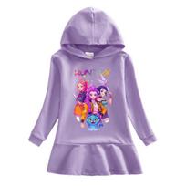 K-pop Monster Hunter Girl Group Hooded Dress - Ruffle, Cartoon Rainbow Design, Long Sleeve for Spring/Autumn 120 cm gray