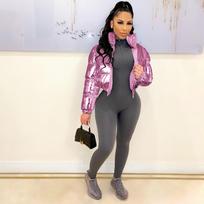 Moteriškas blizgus metalizuotas pūkinis švarkas su gobtuvu, užsegamas užtrauktuku, trumpas žiemos paltas, vienspalvis, laisvo kirpimo viršutinis drabužis XXL pink