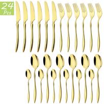 24Pcs/Set Knife Fork Tea Spoon Tableware Vintage Dinnerware 304 Stainless Steel Cutlery Set Party Kitchen Silverware Flatware Set auksas