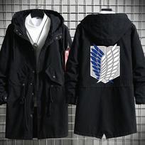 Anime Attack on Titan Kostiumas Levi Mikasa Eren Cosplay Vyriškas ilgas paltas su gobtuvu pavasario rudeninė striukė vėjo striukė Viršutinis paltas XXXL mėlyna