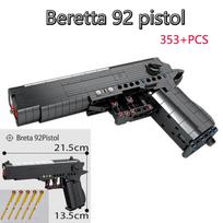 353+VNT KAZI 88001 karinis Antrojo pasaulinio karo beretta 92 pistoletas berniukas, surinktas statybiniai blokai snaiperio šautuvo kulkos modelis Aukštųjų technologijų žaislas, dovana