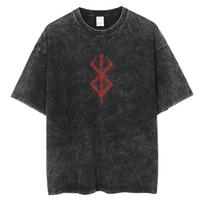 Anime Berserk Logotipas Grafinis Spausdintas Marškinėlis Vyrams Moterims Vintažiniai Manga Marškinėliai Skalbtos Medvilnės Marškinėliai Harajuku Vyriški Didelio Dydžio Marškinėliai S juoda