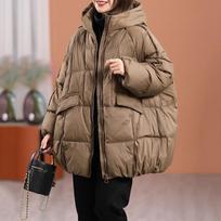 Žieminė moteriška pūkų striukė su gobtuvu, šilta, didelė, pūkinė, moteriška, kasdienė, laisva parka su kišenėmis, viršutinis drabužis S chaki