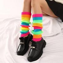 Harajuku Lolita kojų šildytuvai Y2K Neoniniai briaunoti kojų šildytuvai Helovino kostiumų aksesuarams 6-Color Rainbow - 41cm brown
